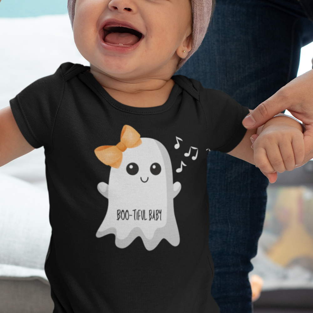 Boo-tiful Baby Onesie | Ghost w/bow | Baby short sleeve one piece