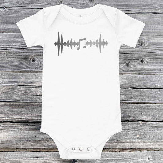 Heartbeat Wave Grayscale | Musical Notes | Baby short sleeve one piece