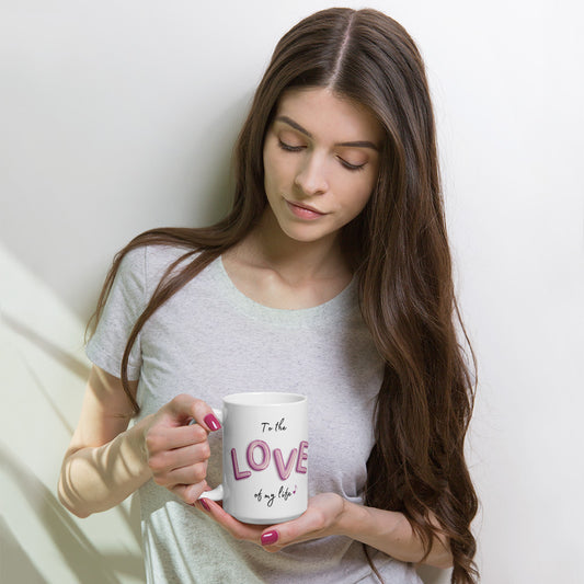 To The LOVE of My Life! | Mug | White Glossy Mug | Pink Balloon Love | Musical Note for Exclamation mark